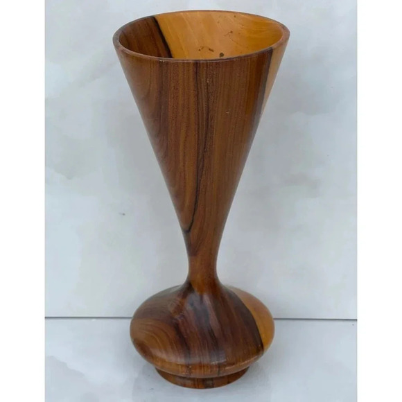 Vintage Wooden Bud Vases Hand Turned Wood Decorations Brown 4"x8.5" - Picture 2 of 7